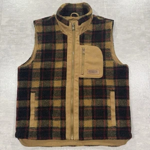 Pendleton Vest Mens Large Red Black Buffalo Plaid Ridgeline Sherpa Fleece Tan - Picture 1 of 15