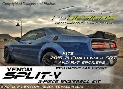 Alerón PSDigns Split V Wickerbill para Dodge Challenger 2015+ cámara de reversa Foto 1 de 4