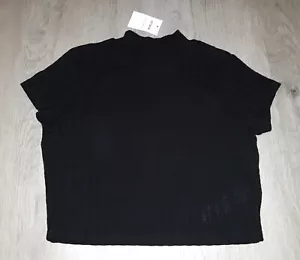 Cotton On Black Ribbed Crop Top T-Shirt High Mock Neck Short Sleeve Size XS - Picture 1 of 4