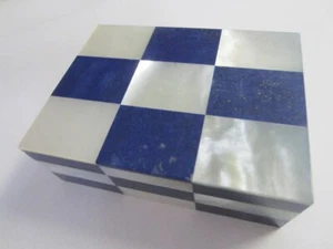 4"x3" Inches White Marble Jewelry Box Inlaid Trinket Box Lapis Lazuli Stone Art - Picture 1 of 3