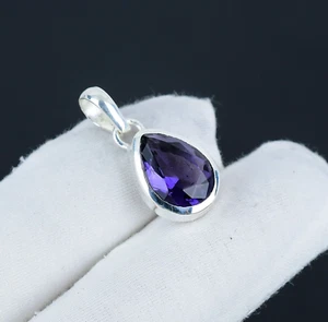 Amethyst Gemstone Simple Style 925 Sterling Silver Pendant For Birthday Gifts - Picture 1 of 4