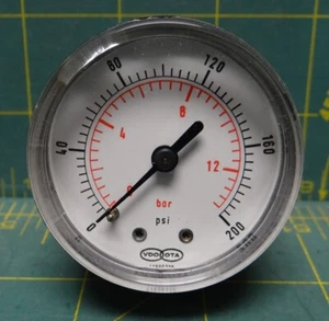 VDO OTA 2" Pressure Gauge  0-200 PSI  0-14 bar  1/4 Back NPT Connection - Picture 1 of 4