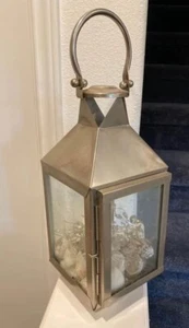 Metal Candle Display Lantern with Carry Hanging Handle Pier 1 Imports Silver - Picture 1 of 6
