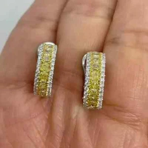 1.90Ct Cushion Cut Lab-Created Citrine Huggie Hoop Earring 14K White Gold Plated - Picture 1 of 6