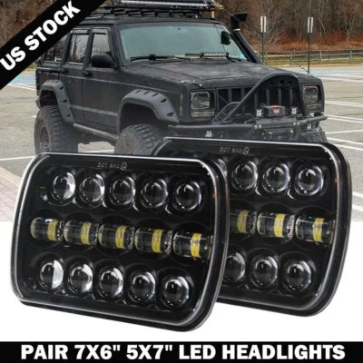 Pair 400W 7x6" 5x7" LED Headlight Hi Lo Beam DRL For Chevrolet Jeep Cherokee XJ - Image 1 of 4