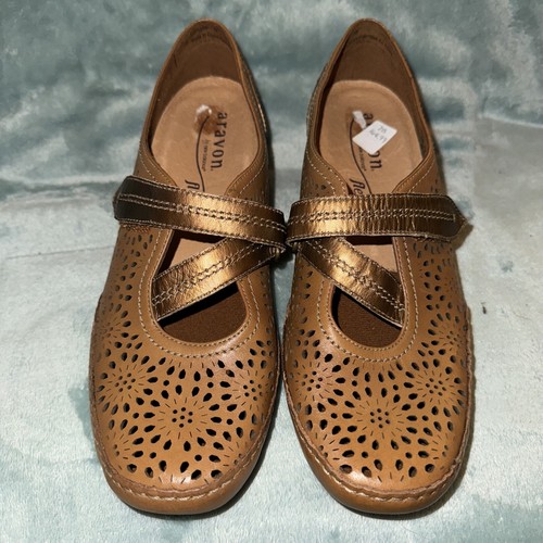 NUOVE in scatola Aravon di New Balance scarpe tacco basso flessibile lacey marroni taglia 7B