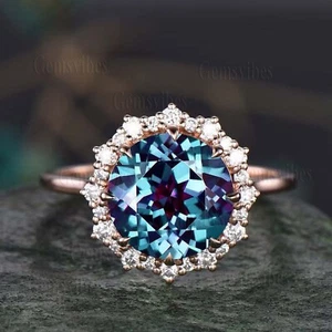 Multicolor Gemstone Alexandrite Ring 925 Sterling Silver Wedding Ring For Women - Picture 1 of 7