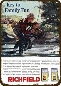 1960 Dad & Son Fly Fishing RICHFIELD Vintage-Look RÉPLICA DECORATIVA LETRERO DE METAL - Imagen 1 de 1