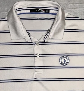 RLX Ralph Lauren Men's L Polo TRINITY FOREST TX Golf Club Shirt White Blue - Picture 1 of 6