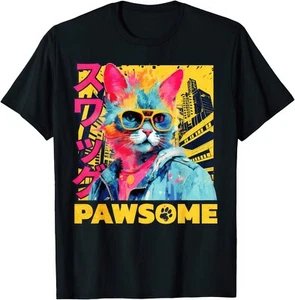 Pawsome Japanese Art Cat Gifts T Shirt - Picture 1 of 3