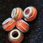 .925 Murano Style Glass Troll Beads 5 European Charms Sterling Silver red green 