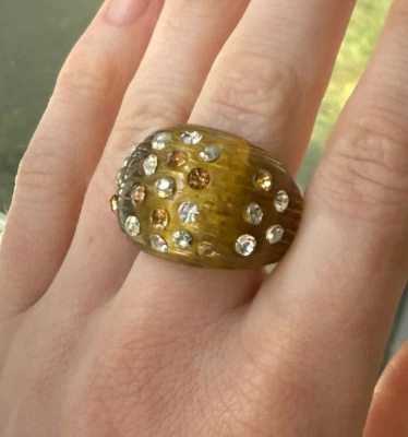 Anillo Lucite de Colección Alexis Bittar Sin Firmar Oro Estrás Burbuja Declaración Diseñador Foto 1 de 4