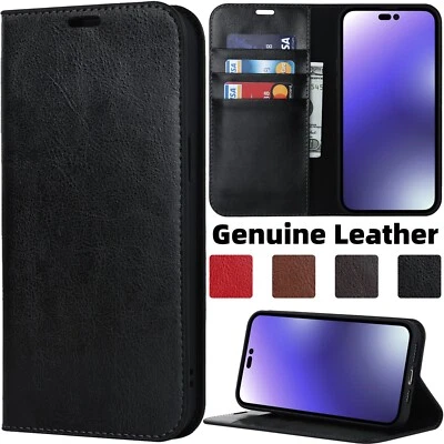 For Google Pixel 9 Pro XL 9 8 7 6 Pro 9a 8a 7a Genuine Leather Stand Wallet Case - Image 1 of 4