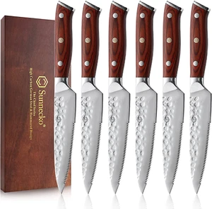 Serrated Steak knife Set 6PCS German Stainless Steel Kitchen Knives Cutlery Tool - Picture 1 of 7