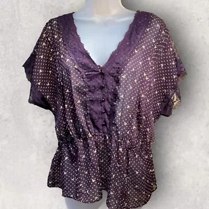 Sam & Max Sheer Ruffled Lace Popover Top Blouse Sz M Purple Fairy Whimsy Goth - Bild 1 von 11