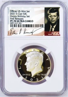2021 S Proof Kennedy Half Dollar 50c NGC PF70 UC FR HAPPY BIRTHDAY SET Version - Image 1 of 2