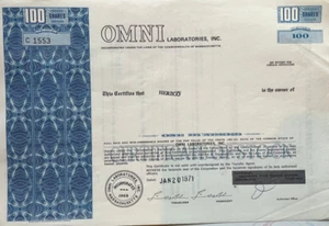OMNI Laboratories 1971 Massachusetts Aktienzertifikat - Bild 1 von 1