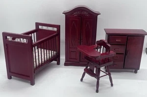 Dolls house furniture nursery set brown wood drop side in 1/12th Scale. - Picture 1 of 16