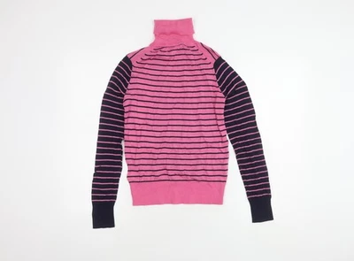 Marks and Spencer Women's Pink Striped Roll Neck Jumper - Image 1 of 4