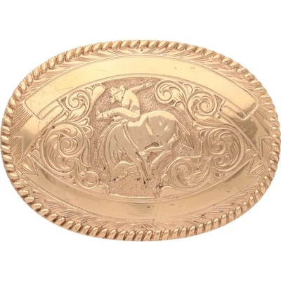 New Gold P Rodeo Cowboy Bucking Horse Bronc Bronco Rider Western Belt Buckle - Image 1 of 4