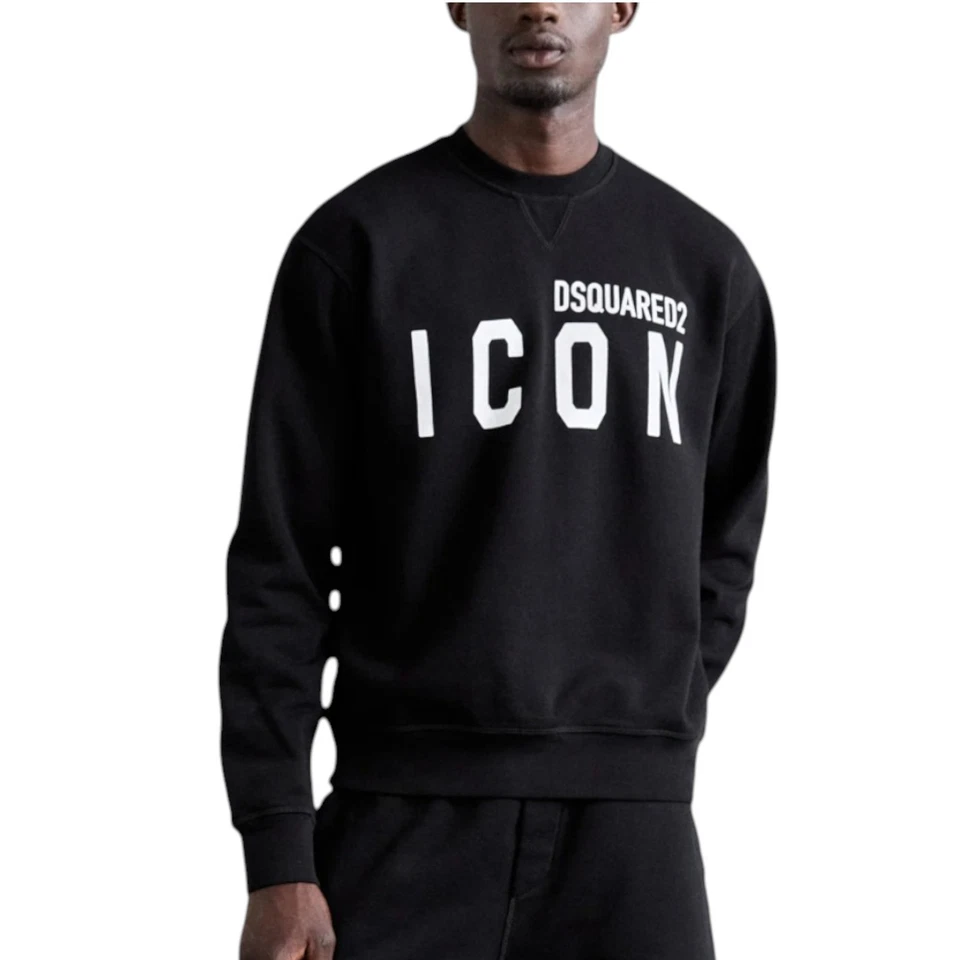 Dsquared2 Mens Sweatshirt Icon Pullover Crew Neck Jumper Cotton Black Cool Fit - Image 1 of 4