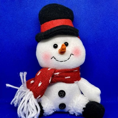 Snowman Plush In Black Hat Red Scarf Stuffed Animal Christmas Winter Hanging Toy - Image 1 of 4
