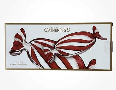 Godinger Crystal Peppermint Tray Set Red Clear Candy Holiday Christmas Decor - Image 1 of 4