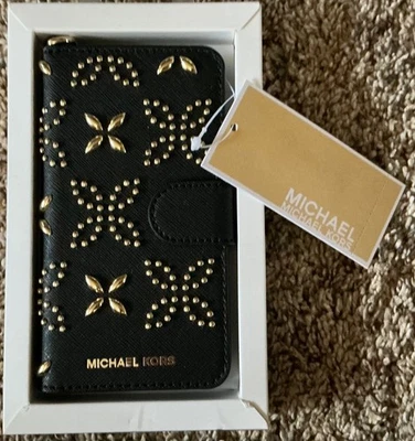 NEW Micheal Kors IPHONE 7 & 8 Wallet Phone Cover Case Black & Gold MSRP $90 - Image 1 of 2