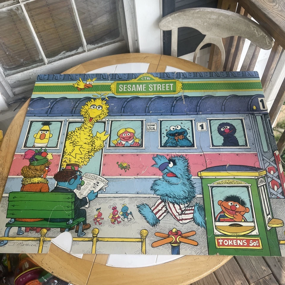 Sesame Street Playskool Giant Puzzle All Aboard 9 Sq Ft 1976 Rare 95% Complete - Image 1 of 4