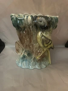 Vintage Bird & Tree Figurine Ceramic Vase Light Pastel Green Blue Glaze 8.5x7" - Picture 1 of 4