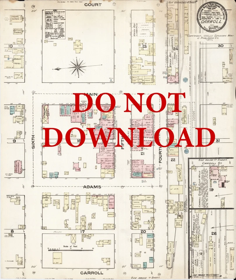 COPY 1883 Map town of Carroll  Iowa  highly Detailed 16" X 20" - Image 1 of 1
