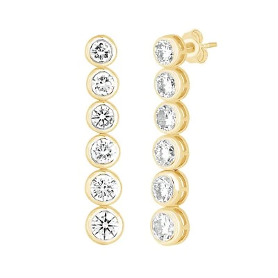 4.50Ct Round Cut Lab Grown Diamond Bezel Set Bar Drop Dangle Earrings 10K Gold Foto 1 de 4