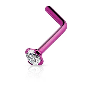 1 Pc 2mm CZ Top Titanium Plated on Surgical Steel L Shape Nose Stud Ring 20g - Picture 1 of 8