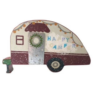 RV Teardrop Camper Wall Decor Primitives By Kathy Folk Art Happy Camping Life - Picture 1 of 13