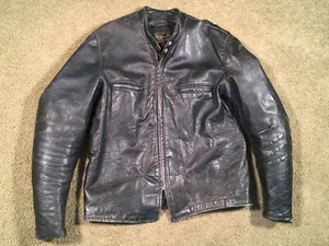 VTG BROOKS DETROIT Gold Label Cafe Racer Motorcycle BLACK Leather Jacket 44 M  - Picture 1 of 12