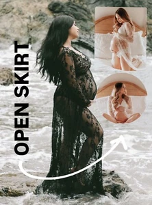 Black OPEN Skirt Lace Dress Women's  maternity boudoir M/L white - Picture 1 of 18