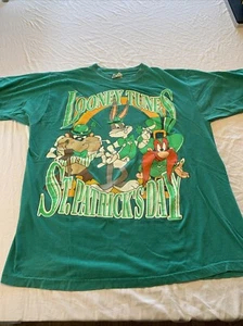 Vintage Looney Tunes TShirt St. Patrick's Day Taz Bugs Sam Sz XL Green WB 1994 - Picture 1 of 13