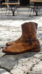 Mark Nason Crafted In Italy Leather Cross Zip Boots Men 13 Distressed Western - Picture 1 of 5