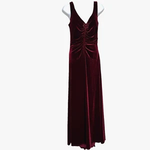 VTG Jessica McClintock Formal Dress Sz 2 Long Red Velvet Ruched Rhinestone Pin - Picture 1 of 19