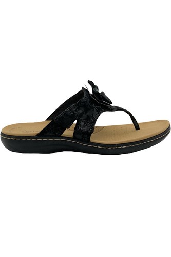 Sandali Clarks Collezione Pelle Floreale Tanga Laurieann Gema Nero