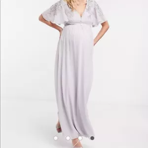 NWT Little Mistress Size 10 Maternity Evening Maxi Dress Grey Embellished Long - Picture 1 of 6
