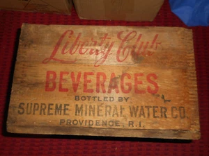 Liberty Club Beverages SUPREME MINERAL WATER PROVIDENCE RI Wood Soda Box c.1940 - Picture 1 of 12