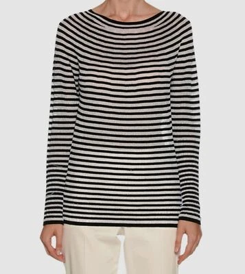 $975 Giorgio Armani Women's Black Long Sleeve Striped Knit Top Size IT 44/ US 8 - Image 1 of 4