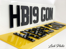 Pair Of Road Legal Front & Rear 4D 3D Laser Cut Raised Gloss Black Number Plates