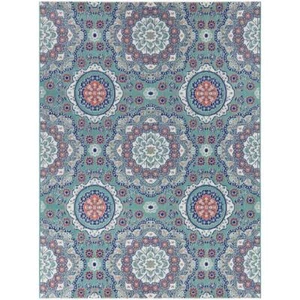 Area Rug Aloe Pink Flatweave Medallion Indoor Outdoor Soil-Resistant 5 ft x 7 ft - Picture 1 of 6