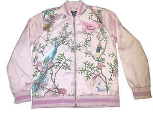 Too Faced Pink Satin Bomber Jacket L  Rare Make Up StreetWear - Picture 1 of 16
