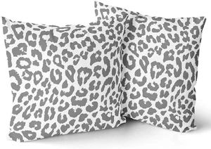 Grey Leopard Print Pillowcase 2Pcs Snow Cheetah Animal Print Pillow Covers 18X18 - Picture 1 of 8