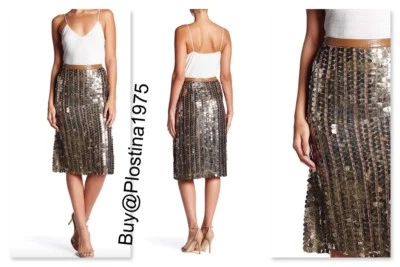 Falda acampanada con lentejuelas Tracy Reese deslustrada dorada talla: 4 #A67 Foto 1 de 4