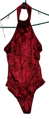 Some Days Lovin Womens Bodysuit Size Small Maroon Velvet Halter Open Back NWT - Изображение 1 из 4