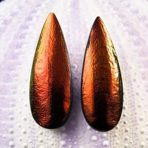 Drop Earring Pair Handmade Copper Red Jewel Beetle Wings & Mother-of-Pearl 1.84g - Picture 1 of 13
